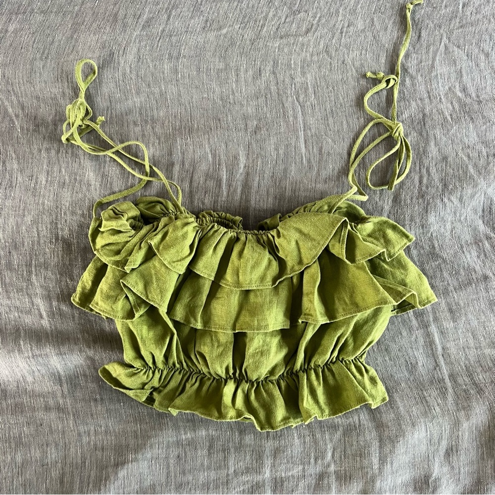 Reformation linen ruffle crop